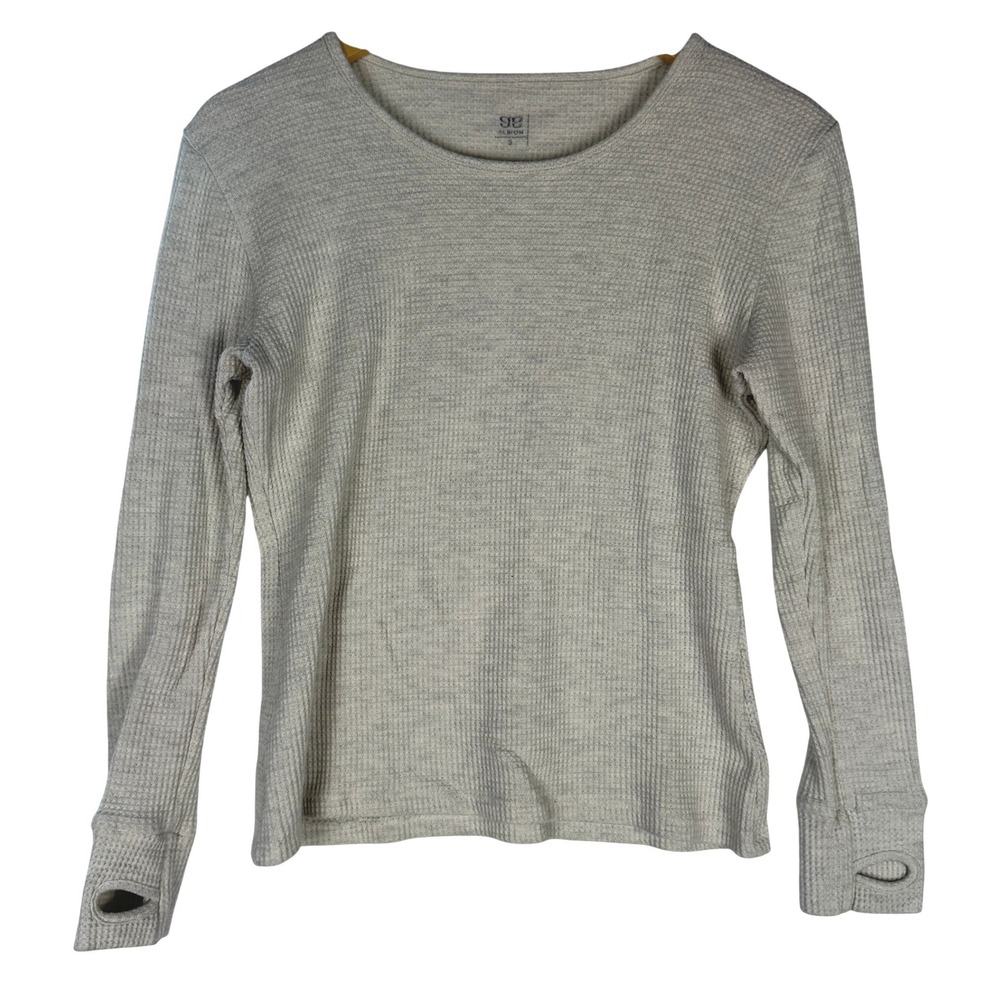 Albion Fit Womens Waffle Knit Long Sleeve Thumbhole Top Oatmeal Beige‎ Small